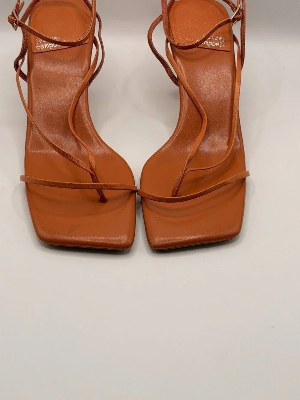 Jeffrey Campbell Women Fluxx Leather Burnt Orange Heel Sandal Sz 9.5